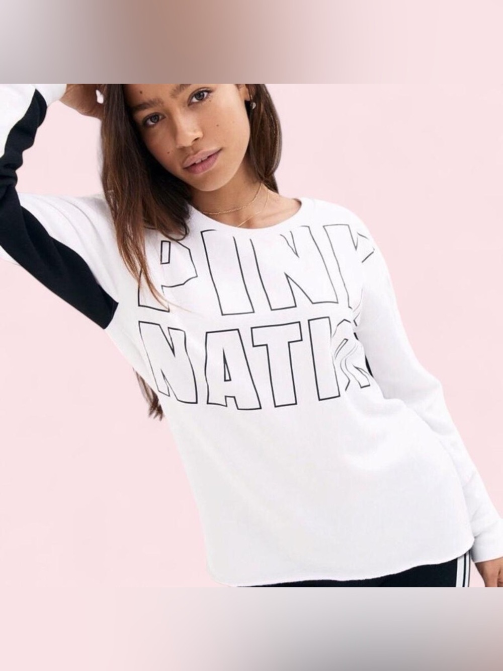 Victoria's Secret PINK Nation Campus Crew Sweatshirt White Black Medium